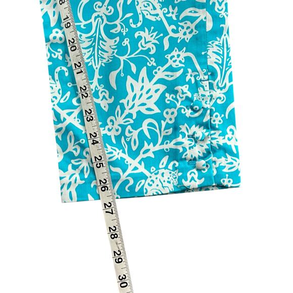 Lilly & Van Chino Pants Women 6 Blue White Floral Tiger Crop Stretch Tropical - Picture 9 of 12